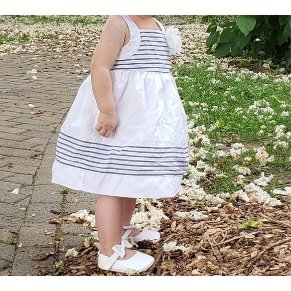 Janie and Jack Promenade Petals Lined Strap Dress With Flower Bow Girls Size 6